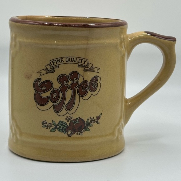 Vintage 70s ‘Fine Quality Coffee’ Mushroom Ceramic Mugs - Set of 2 Spice Brown - Picture 6 of 15